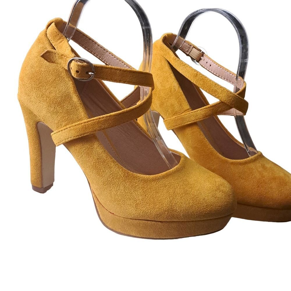 NEW JUNEX Suede 4inch heel - sassy deep yellow-golden SZ 8.5